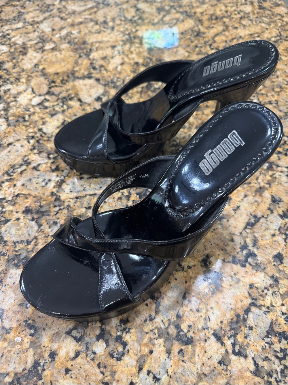 BONGO Black Patent Platform Mule Heels